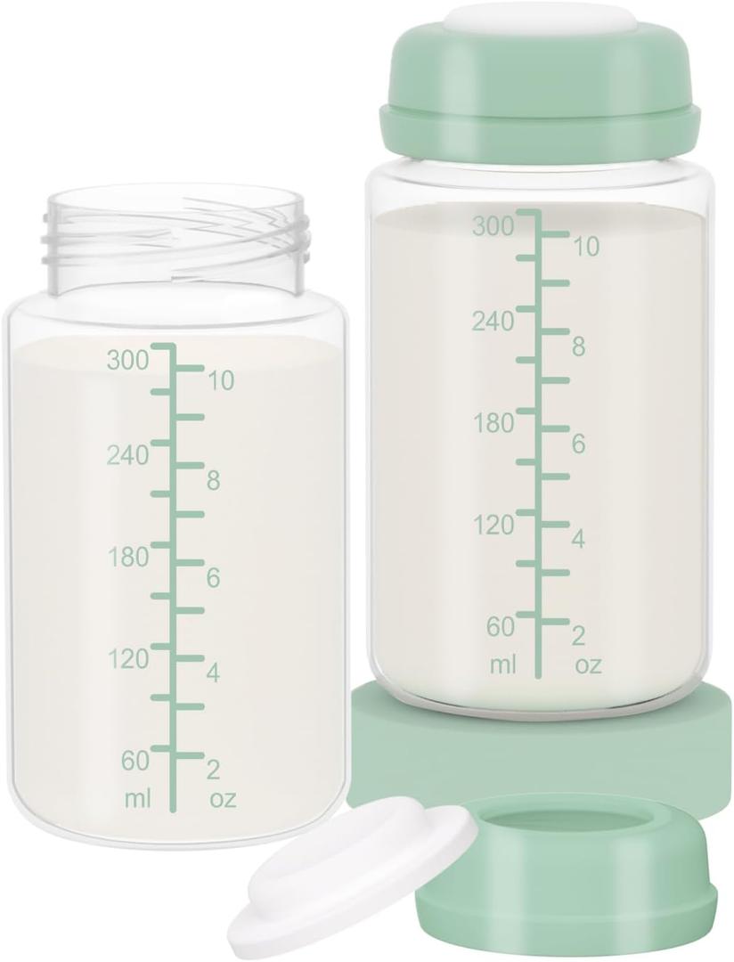 2pc 10oz Breastmilk Storage Bottle Compatible with SpectraS1 S2 9 Plus SG/Motif Luna/Others Wide-Mouth Flange, Breast Milk Container for Momcozy 22oz Portable Cooler, Pumping/Storage/Portable Bottle