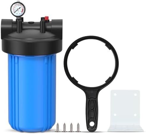 PUREPLUS Whole House Water Filter Housing, 10"x4.5" Sediment Cartridge Universal Housing, Pre-Filtration System, with Pressure Gauge, 1" NPT Port