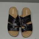 Womens Wedge Sandals Leather, Comfortable Slip On Slides Dressy, Orthopedic Sandals for Women, Open Toe Casua Arch Support Platform ladies Sandal Chunky Shoes (8.5, Black)