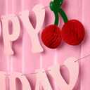 xo, Fetti Happy Birthday Cherry Banner - Pink Glitter, 6.5 Ft. | 3D Cherry Garland, Bday Decoration, Accordion Party Sign, Pop Up Photoshoot Backdrop