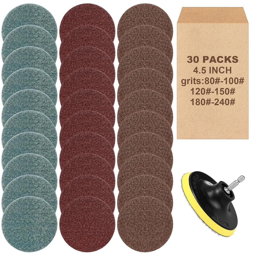 Therwen 30 Packs 4-1/2" Surface Conditioning Discs for Sanding with Tray Grit Sanding Discs Die Grinder Accessories for Metal Grinding Finishing Polishing Deburring Cleaning