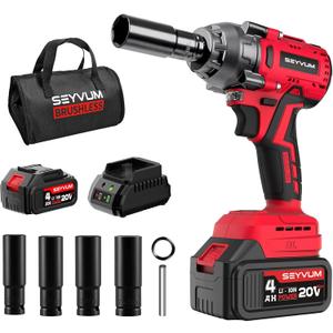 SEYVUM Impact Wrench,1/2" Impact Gun, Power Impact Driver Max Torque 320 Ft-lbs (430N.m), Cordless Impact Wrench with 20V Brushless Motor, 4.0Ah Li-ion Battery with Fast Charger, 4 Pcs Impact Sockets