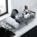 Kitsure Large Dish Drying Rack - Extendable Dish Rack, Multifunctional Dish Rack for Kitchen Counter, Anti-Rust Dish Drainers with Cutlery & Cup Holders 19.2"-26.7" L x 12.9" W, Grey (Gray)