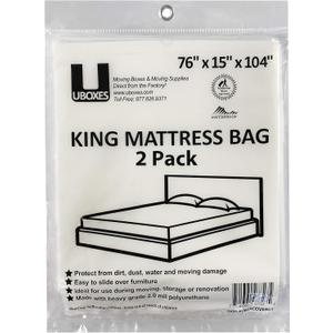 Uboxes King Mattress Poly Covers, 76 x 15 x 104 inch, 2 Count (Pack of 1), Clear