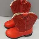 prechentty Sparkly Girls Cowgirl Boots Glitter Cowboy Dress Boots for Little To Big Kid Mid Calf Round Toe Birthday Horse Riding Red(Size 12)