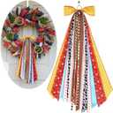 2 x Cow Print Ribbon Bow Set, 27.5" Western Themed Wreath Decoration with 9 Assorted Ribbons, Yellow Plaid Cowboy Door Hanger Sash for Birthday Party Kids Room & Gift Wrapping