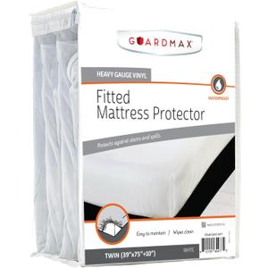 Guardmax Heavy Gauge Vinyl Twin Size Mattress Protector - Waterproof & Dust Proof Mattress Cover with Stretchable Pockets - Soft, Comfortable, & Noiseless Waterproof Fitted Sheet.(39 x 75 x 10)