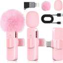 Pink Mini Wireless Microphone for iPhone & Android, Lavalier Microphone with Noise Cancellation, Plug & Play Pink Mic for YouTube, TikTok, Podcast, Live Stream