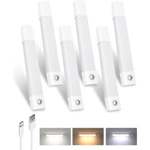 EZVALO Under Cabinet Lighting, 30 LED Rechargeable Under Cabinet Lighting Wireless, 3 Color Temps Under Cabinet Lights, Dimmer Motion Sensor Light Indoor for Pantry, Kitchen, Bedroom, Wardrobe (6 Pcs) (8inch-6Pack, White)