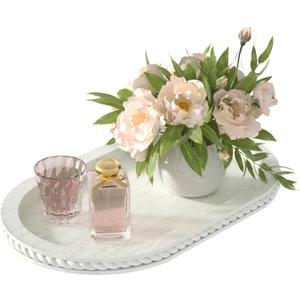 Urban Deco Oval Wooden Tiered Tray, Farmhouse Vintage Decorative Tray Stand for Coffee Table, White Serving Tray for Living Room Kitchen Home Decor - 1 Pack