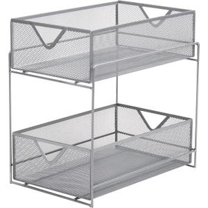 Mind Reader Accessory Organizer, Supply Storage, Makeup, Office, Kitchen, Metal Mesh, Silver