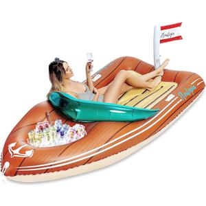 JOYIN Giant Boat Pool Float with Cooler - Inflatable Boat Funny Pool Floats Raft with Reinforced Cooler, Lounge Floaties Beach Lake Toys fun in summer Swimming Pool Party Decorations for Kids & Adults
