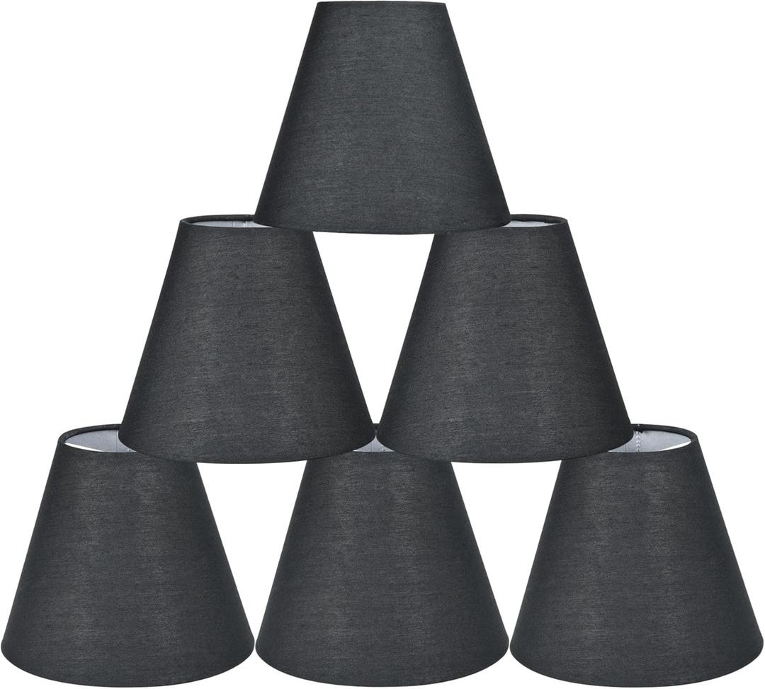 Lampwell Gero Black Clip-on Chandelier Lamp Shades Set of 6, 6" x 3" x H5", Mini Fabric Barrel Shades, For Candle Bulb and Small General Bulb