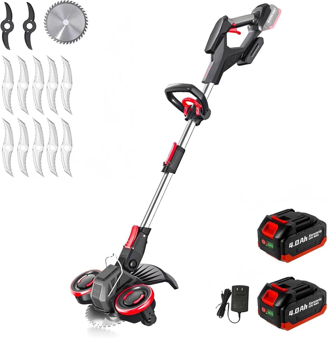 Brushless Weed Wacker Cordless, Battery Powered Weed Wacker wtih Blade, 3-in-1 Brush Cutter & Edger & Mini-Mower with Two 4.0Ah Battery and Charger, 45+Mins, K&GO Force