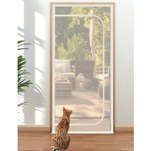 BFNN Cat Screen Door, Extra Tall Cat-Proof Mesh Gate, Fit Door Size 36'' x 82'', Anti-Cat Scratch Mesh with Zipper Closure, for Living Room, Kitchen, Bedroom (White)