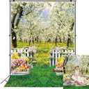 Spring Backdrop White Flowers Forest Tree Spring Garden Natural Scenery Easter Photography Background Kids Baby Shower Wedding Birthday Party Decorations Banner Photo Props (5x7FT)