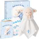 Baptism Gifts for Boys and Girls, Loveys for Babies Lamb Security Blanket, Plush Lamb Lovey with Cross Embroidery, Christening Gift Set with Baby Blanket & First Prayer Book