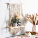 SnugLife Macrame Wall Hanging Shelf - Tier Wall Shelves with Handmade Woven Rope - Boho Shelves Organizer Hanger for Kitchen, Bathroom, Home Storage, Floating Indoor Plant Wall Shelf (1 Tier)