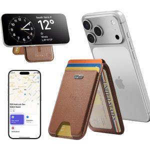 ESR Geo for MagSafe Wallet with Full Find My Functionality, 5 Card Holder, RFID Blocking, Adjustable Stand, Magnetic Wallet for iPhone 17e/17/16/15/14/13/12 Series, Not for 13/12 Mini, Brown