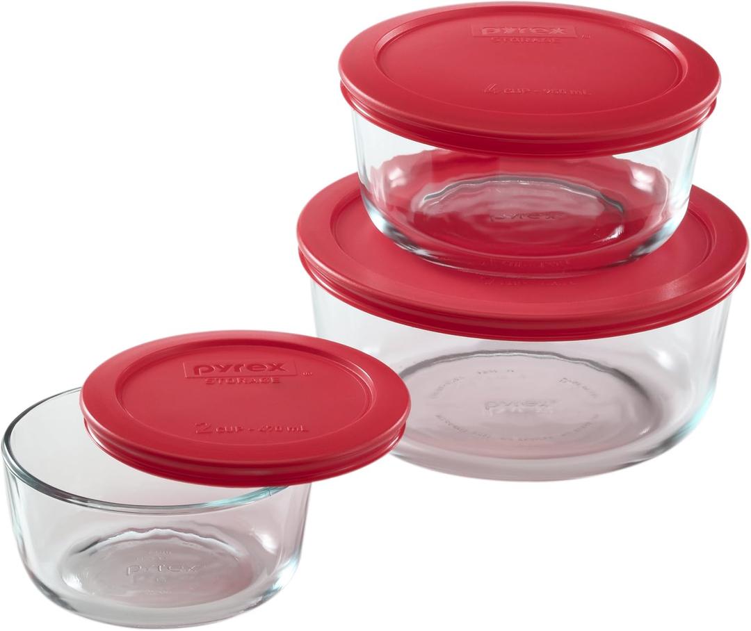 Pyrex Simply Store 6-Piece Round Glass Food Storage Set - Made in the USA