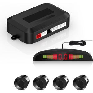 Car Reverse Backup Sensor Universal Parking Sensors for Car with 4 Rear Sensors, LED Distance Display & Beep Alert Backup Sensor Kit for Cars, SUVs, Trucks (Black)