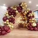 Burgundy Balloon Arch Garland Kit with Burgundy Maroon Gold Confetti Balloons for Birthday Graduation Bridal Shower Party Decorations