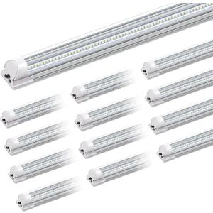 Barrina LED Shop Lights 8FT, 100W 15000LM 6500K Super Bright White, T8 LED Garage Lights, V Shape Clear Cover, High Output Tube, Linkable 8 Foot Strip Light for Workshop, Warehouse with Plug, 12 Packs