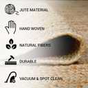 7 Feet Jute Hand Woven Area Rug, Reversible, Round, Solid Farmhouse Design, Natural Fiber, for High Traffic Areas, Bedroom, Living Room, Dining Room, Hallway, Office, Kitchen, Entryway