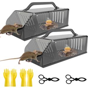 Upgraded Live Mice Traps Humane Mouse Trap Indoor for Home Live Rat Trap for Outside Chipmunk Trap Outdoor Metal Mouse Trap Box Cage Easy to Catch&Release Live Chipmunk Animal Squirrel(2Pack)