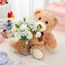 Sliner 33 Pcs Bear Centerpieces for Baby Shower Decorations Baby Shower Table Centerpieces with Bears Mason Jars Roses Bouquet Tags Burlap Rope for Gender Reveal Birthday Party Decoration(White)