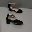 Girls Dress Shoes with Rhinestone Ankle Strap Closed Toe High Heels for Little Big Kids Wedding Party (Nubuck Black)