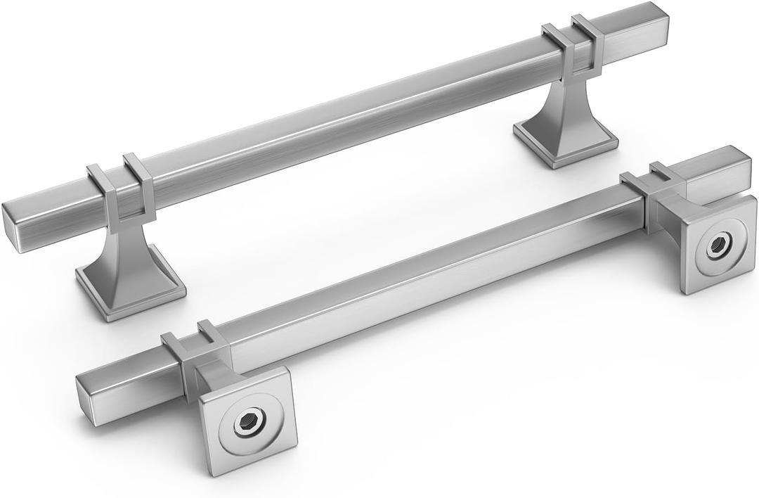 homdiy 10 Pack Brushed Nickel Cabinet Pulls Kitchen Cabinet Handles 5 Inch Silver Drawer Pulls Satin Nickel Modern Square Hardware for Dresser Bathroom,Zinc Alloy Base