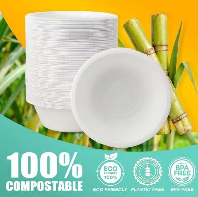 12 oz Paper Bowls, Disposable Compostable Bowls Bulk, Heavy Duty Biodegradable Bagasse Bowl for Snacks, Soup, and Salads, White Paper Bowl, 100 Pcs