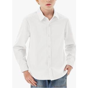 Boys Long Sleeve Dress Shirts Kids Classic Collared Button-Down Shirt School Uniform Shirts Size 10Y