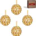 Iridescent Crystal Rhinestone Ball Ornaments, 4 Pack Handcrafted Sparkling Christmas Tree Decorations, Hanging Ornaments for Holiday & Home Décor in Luxury Gift Box