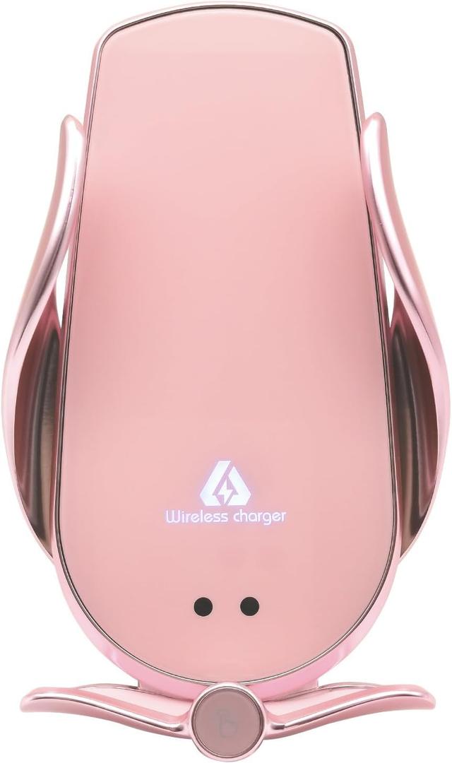 Phone Holder for Car, Wireless Charger, Mobile Phone Holder, Auto Open Auto Clamp, Cell Phone Mount, Magnetic Charging Adapter, Phone Stand, Suitable for Air Vent, Dashboard (Pink)