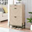 Shoe Cabinet Storage with 2 Flip Drawers, Narrow Hidden Shoes Cabinet Organizer for Entryway, Freestanding Slim Shoe Rack Front Door Entrance(Oak), Medium