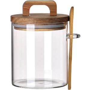 Coriario 27 OZ Glass Jar with Airtight Lid Spoon Clear Glass Coffee Jars Wooden Handle Lids Wide Mouth Glass Storage Canister for Food Candy Kitchen