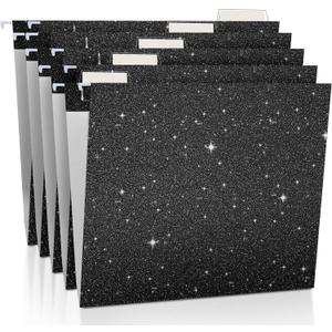 25 Pcs Black Hanging File Folders 12 x 9.25'' Glitter Hanging Folders with 25 Paper 1/5 Cut Adjustable Tab and 25 Plastic Tab for Medical Charts Office Desktop