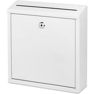 Suggestion Box with Lock and Slot, Wall Mounted Metal Drop Box with 4 Keys, Secure Locking Box for Cash and Ballots, Office Mailbox, 10.4 x 2.9 x 11 Inch, White