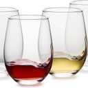 Stemless Liquor Glasses Set of 4, 18 Ounces Red & White Liquor Glasses for Party, Lead-free, Ideal Liquor Accessories Gift (Clear)