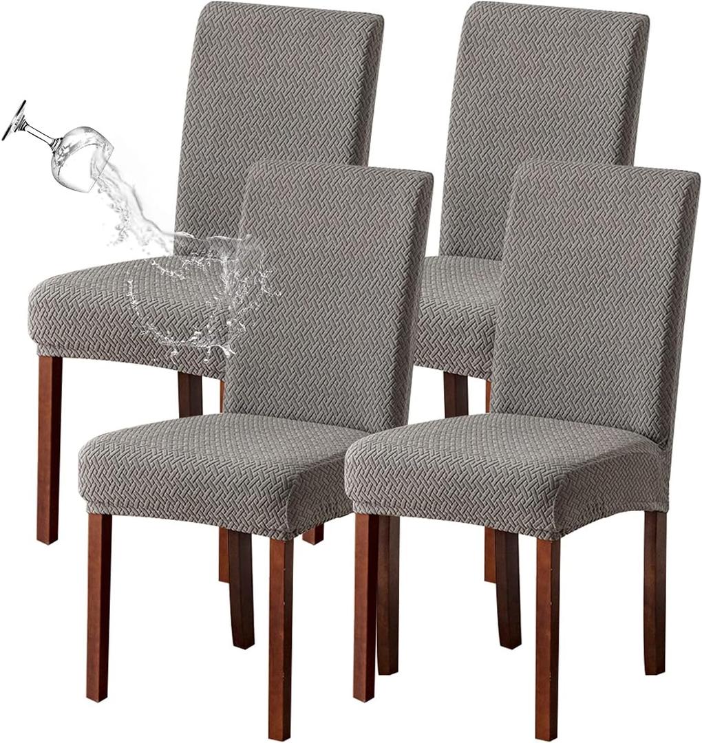 Genina Waterproof Chair Covers for Dining Room Set of 4 Kitchen Chair Covers Parson Dining Chair Slipcover,Gray