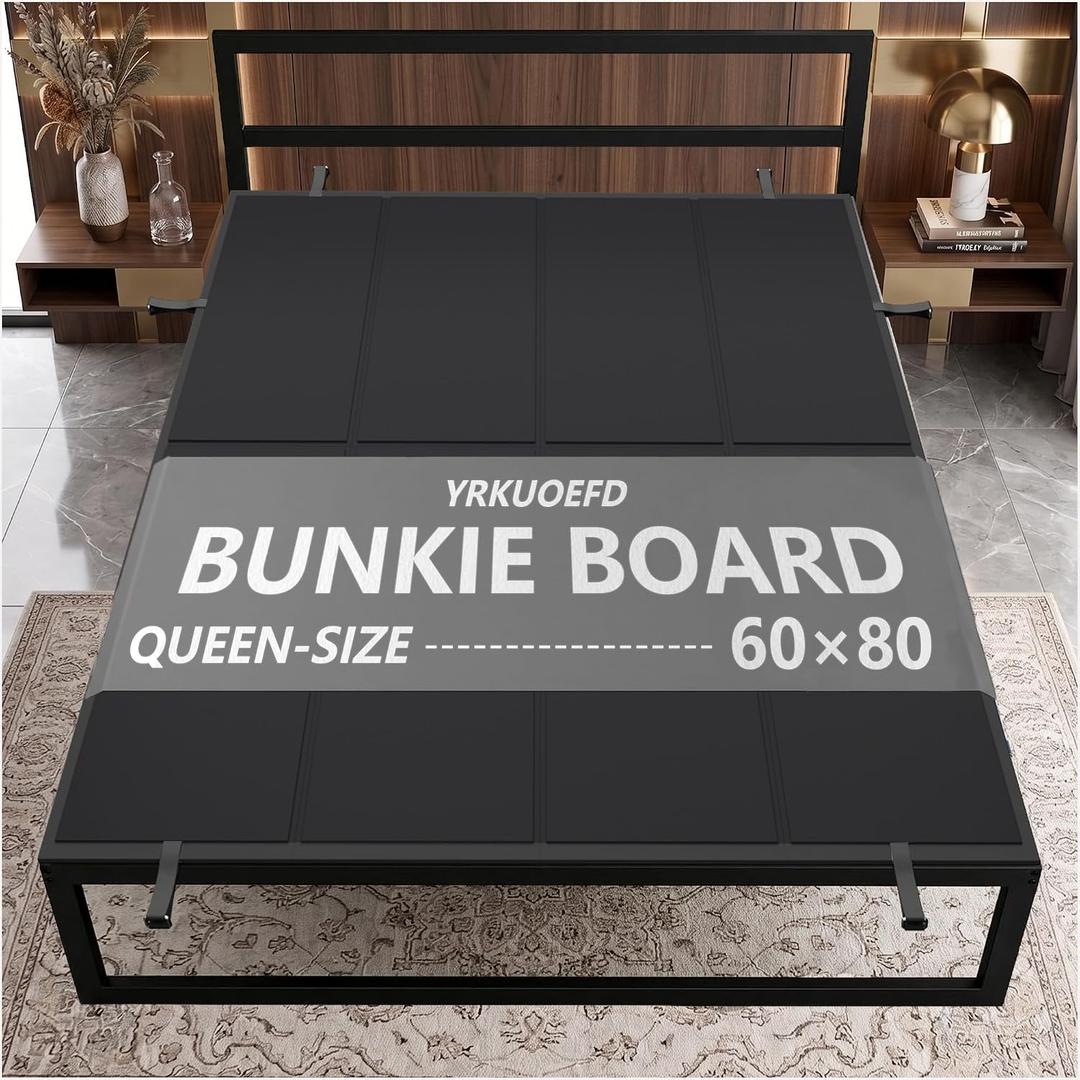 Bunkie Board Queen 60x80'' Premium 10mm Heavy Duty Anti-Sag Mattress Support Board Noise Minimizing,Moisture Resistant Fits Metal FramesPlatform Beds (Black)