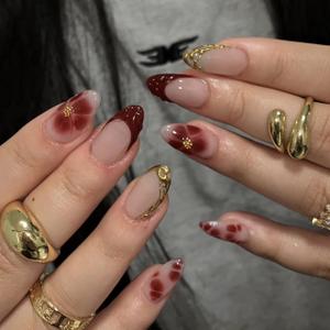 3 x BABALAL Press on Nails Medium Almond Fake Nails Brown Glue ons Gold Glitter Bling Acrylic Nails Fall False Nails Art 24Pcs Stiletto Full Cover Artificial Nails for Women Girls