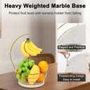 Livabber Countertop Fruit Basket Bowl with Banana Hanger, Modern Standing Fruit Vegetable Bowl Storage, with Banana Tree Holder for Kitchen Dinning Table (Round Marble, Gold)