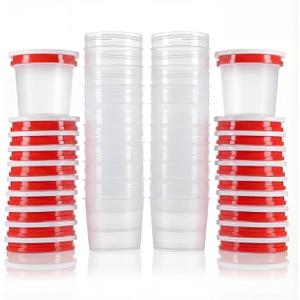 DEMORA 7 oz Plastic Food Containers with Screw Top Lids, Small Food Freezer Storage Containers Cups for Lunch Snack Soup Meal Prep, Freezer Microwave Dishwasher Safe, BPA Free (Red, 20 Sets)