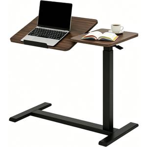 KEIKI Height Adjustable Rolling Laptop Desk, Portable Mobile Standing Workstation with Tiltable Top, Brown
