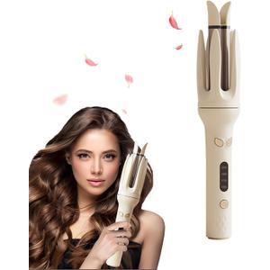 Rotating Curling Iron, Automatic Curling Iron with 4 Temperature & 3 Timer, Hair Waver with Anti-Tangle, Anti-Scald and Auto-Off, Double Voltage Automatic Curl for Hair Styling (White)