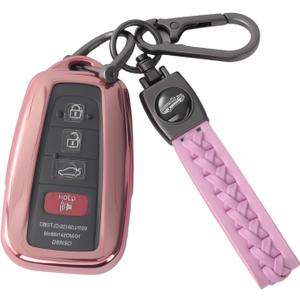 For Toyota Key Fob Cover with Leather Keychain Soft TPU Key Shell Case,For 2018-2025 Prius Highlander Camry Rav4