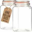 kitchentoolz Large 1 Gallon Glass Mason Jar with Hinged Lids, Extra Wide-Mouth Airtight Leakproof Sealed Canning Jars, Pickling Container, Preserving & Flour Storage - Pack of 2